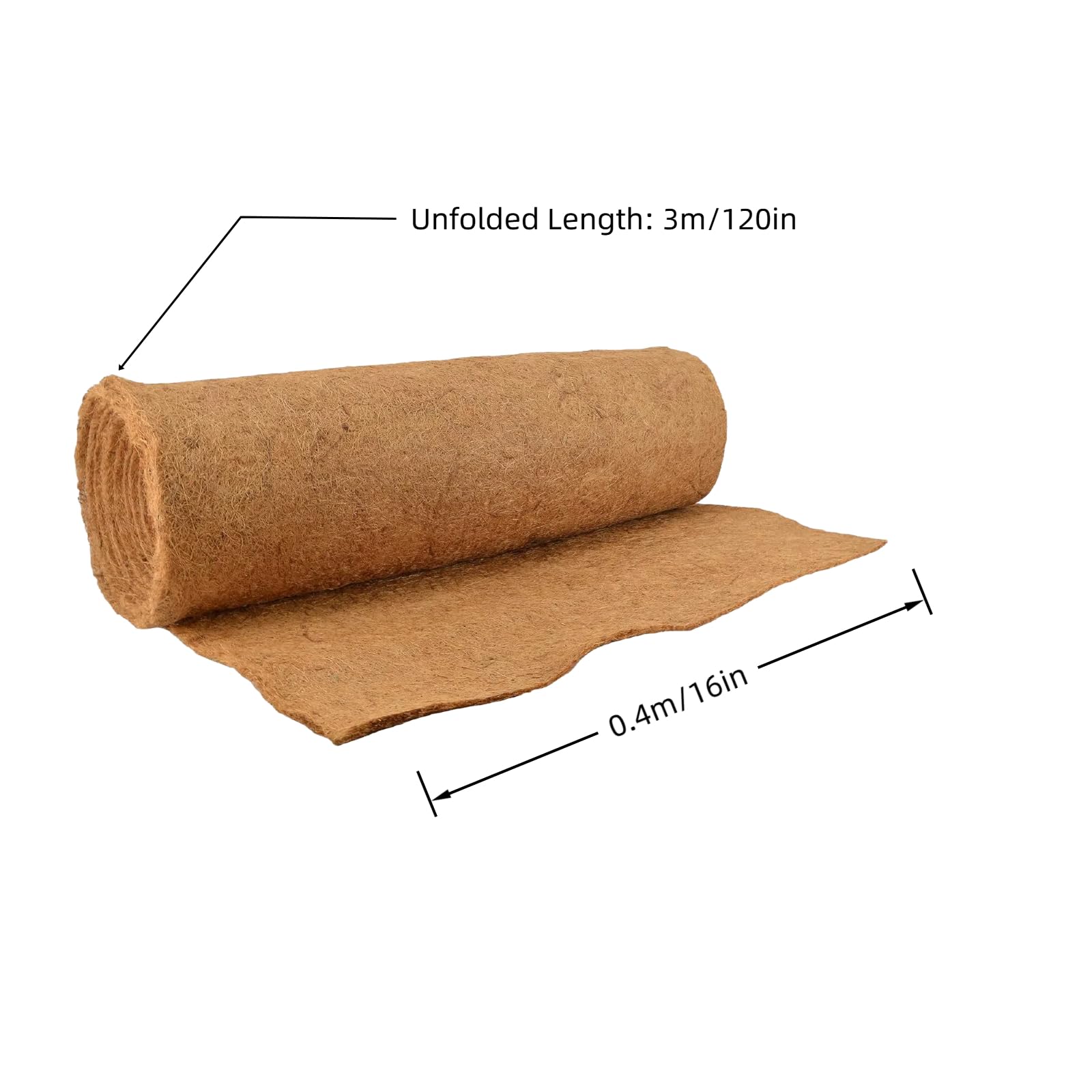 ApexTide Natural Coconut Fiber Liner Roll (3m*0.4m/120" x 16") Thick Coco Coir Mat for Hanging Baskets Planters, Wall Troughs - Image 2