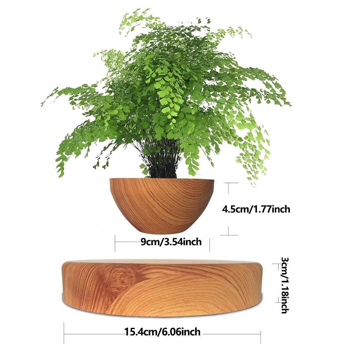 Pot De Bonsaïs À Air en Lévitation Plateau pour Plantes De Maison, 360 Degrés Pot De Bonsaï Flottant À Lévitation Magnétique Grain De Bois Pot De Fleurs Flottant pour Cadeau De Vacances