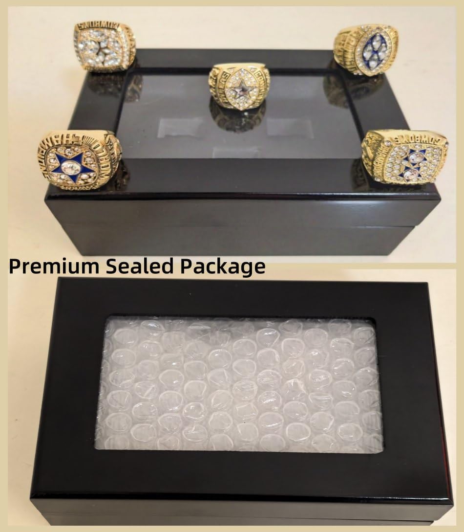 TREASURE DallasCity 1971 77 92 93 95 FOOTBALL GOLD CHAMPIONSHIP RING & LUXURY BLACK BOX LEGEND VICTORIOUS RARE SPORTS FAN GIFT SERIES- WITH SANDALWOOD BOX HOLIDAY SHOW COLLECT