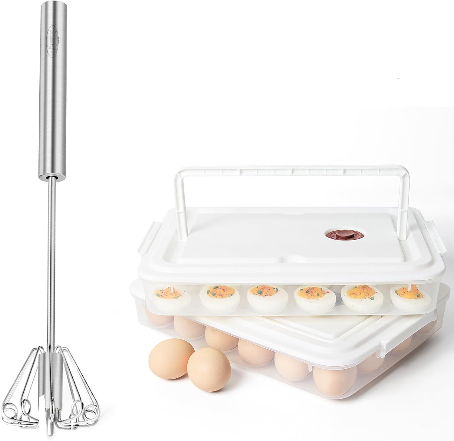 Newness Egg Whisk and Deviled Egg Containers with Lid