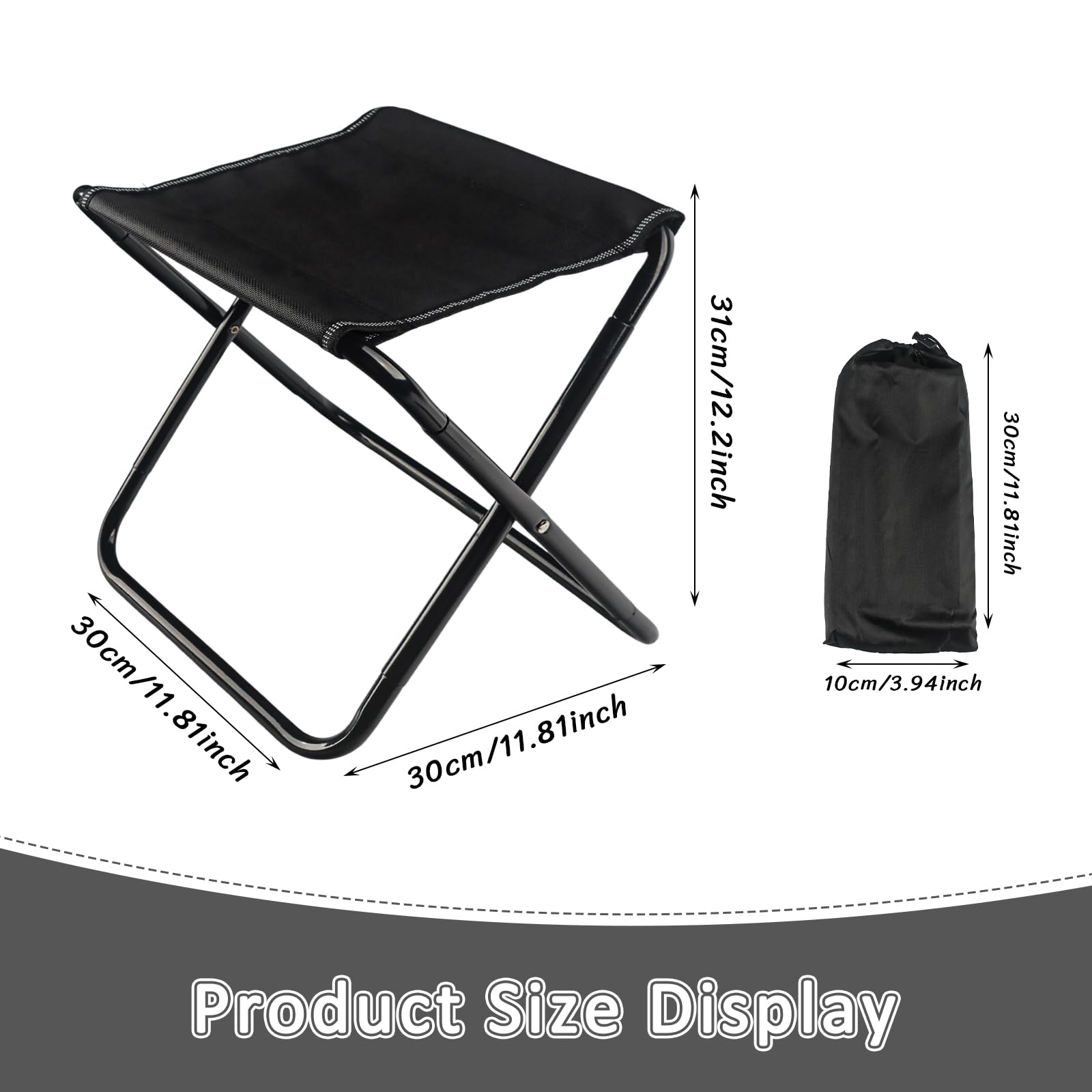 Tabouret de Camping Pliant - 30cm Mini Tabouret De Camping Pliable - Renforcé, Tabouret Pliant Portable avec Sac de Rangement - Pour Extérieur, Pêche, Pique-Nique, Randonnée, Jardin, Plage