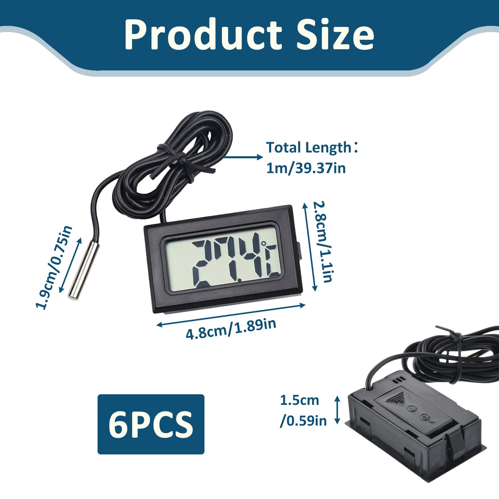 6 Pièces thermometre frigidaire, thermomètre aquarium avec sonde?Mini Thermomètre Numérique LCD Température pour Réfrigérateur et Congélateur, Étanche, Affichage LCD Clair, Fonction Mémoire Min/Max