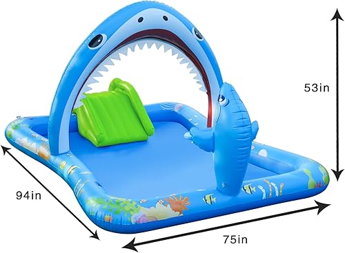 Miniatura 2 de Piscina inflable para niños, centro de juegos inflable con tobogán de agua, rociadores de agua, piscina con aro de bola de juego, piscina gruesa
