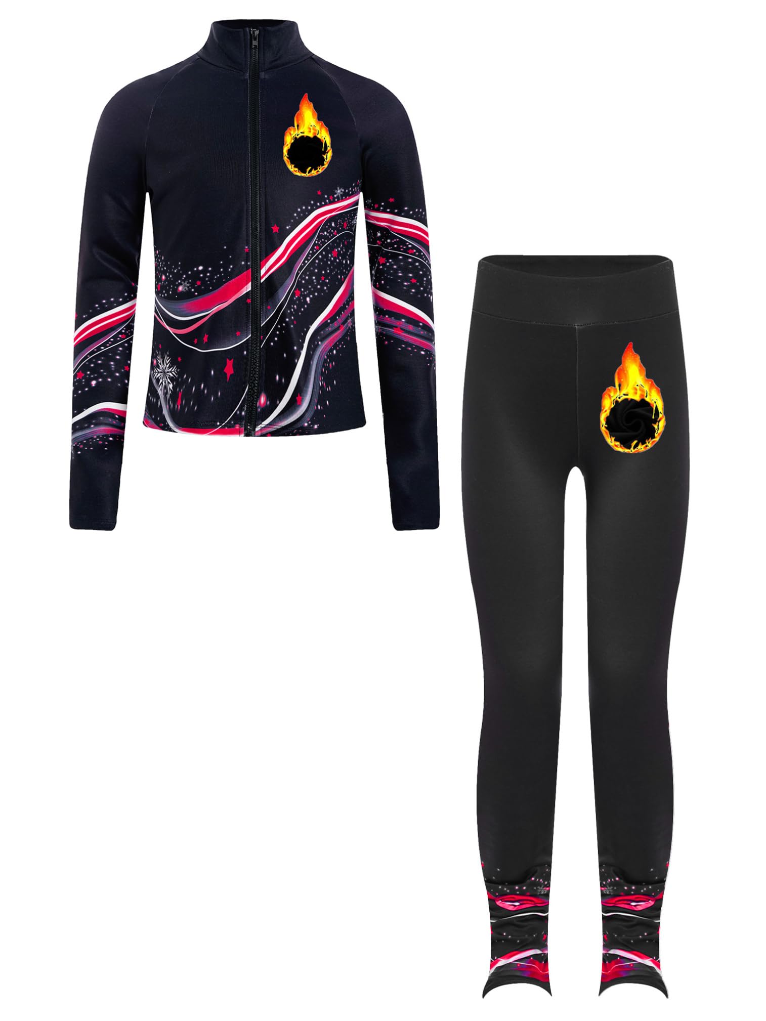 ranrann Ensemble Patinage Artistique Fille Veste Chaud Polaire avec Pantalon Collant Legging Tenue Patinage sur Glace Sport A Rouge 13-14 ans