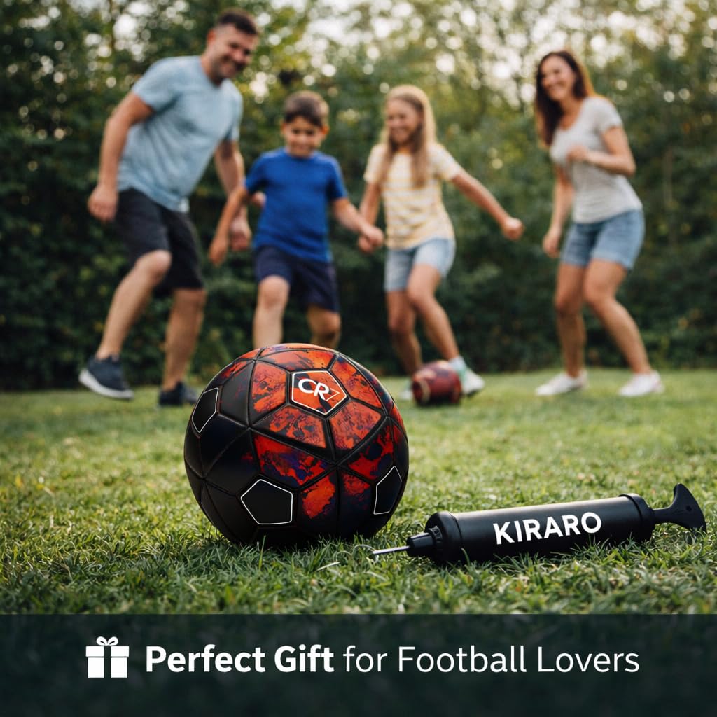 Kiraro Official Size 5 Soccer Ball with Free Pump & Pin | Premium PVC Leather Football with Excellent Air Retention | Durable Training & Match Ball for Kids, Youth & Adults 4
