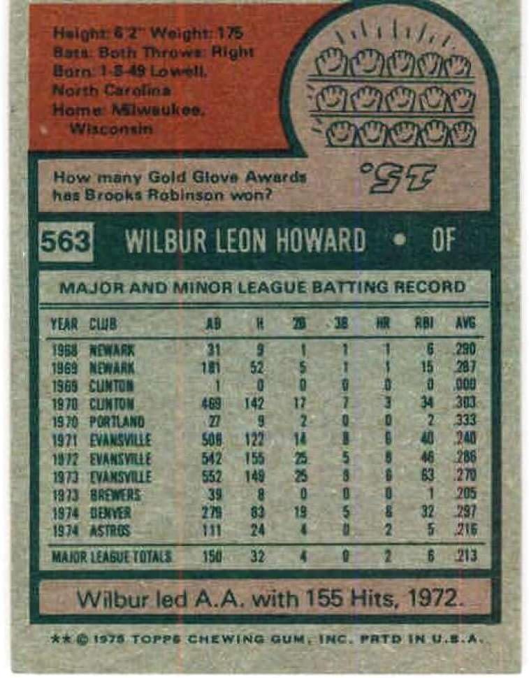 1975 Topps (EXMT) #563 Wilbur Howard Houston Astros MLB Baseball Trading Card