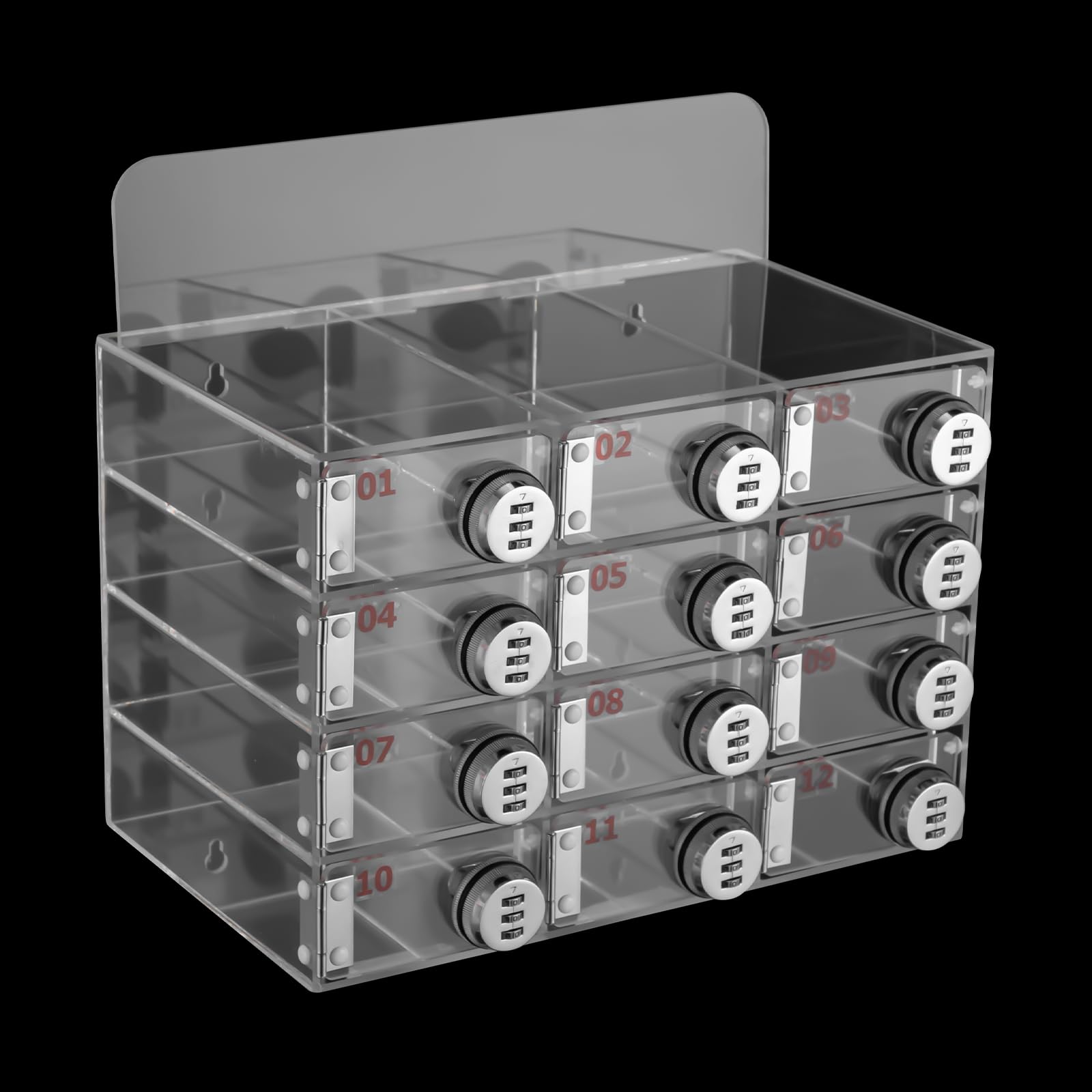 YUYFCC 12 Slots Cell Phone Locker Clear Acrylic Sell Phone Lock Box Modern Cell Phone Locker Storage Cabinet Organizer with Combination Lock for Office School Classroom, Clear