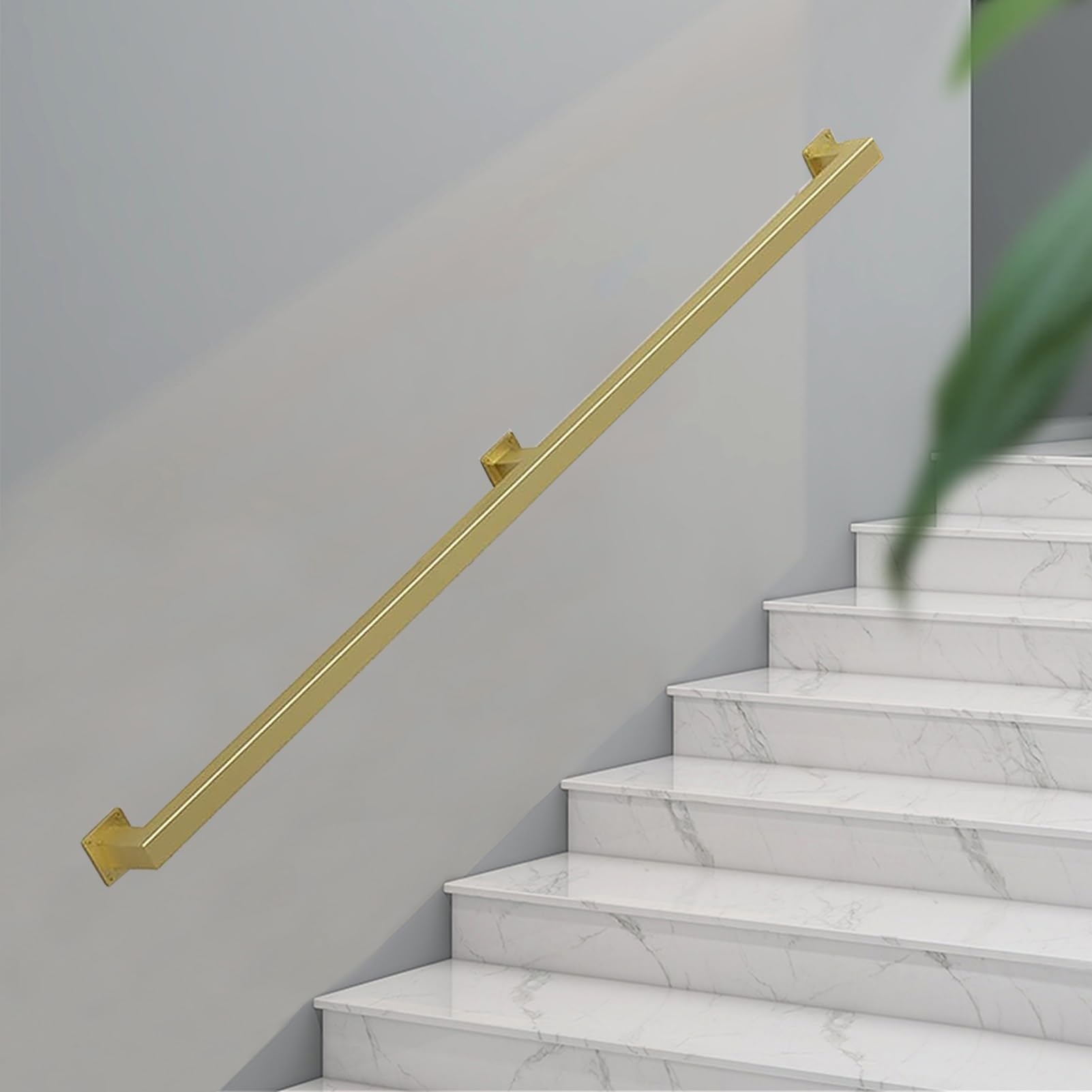 Attrex Gold Wall Mount Banister Handrail For Stairs Indoor And Outdoor Wrought Iron Hand Rail Balustrade, Black/White/ Square Stair Railing Safety Grab Bar Modern Home Decoration Rails(,9.2Ft/280Cm)