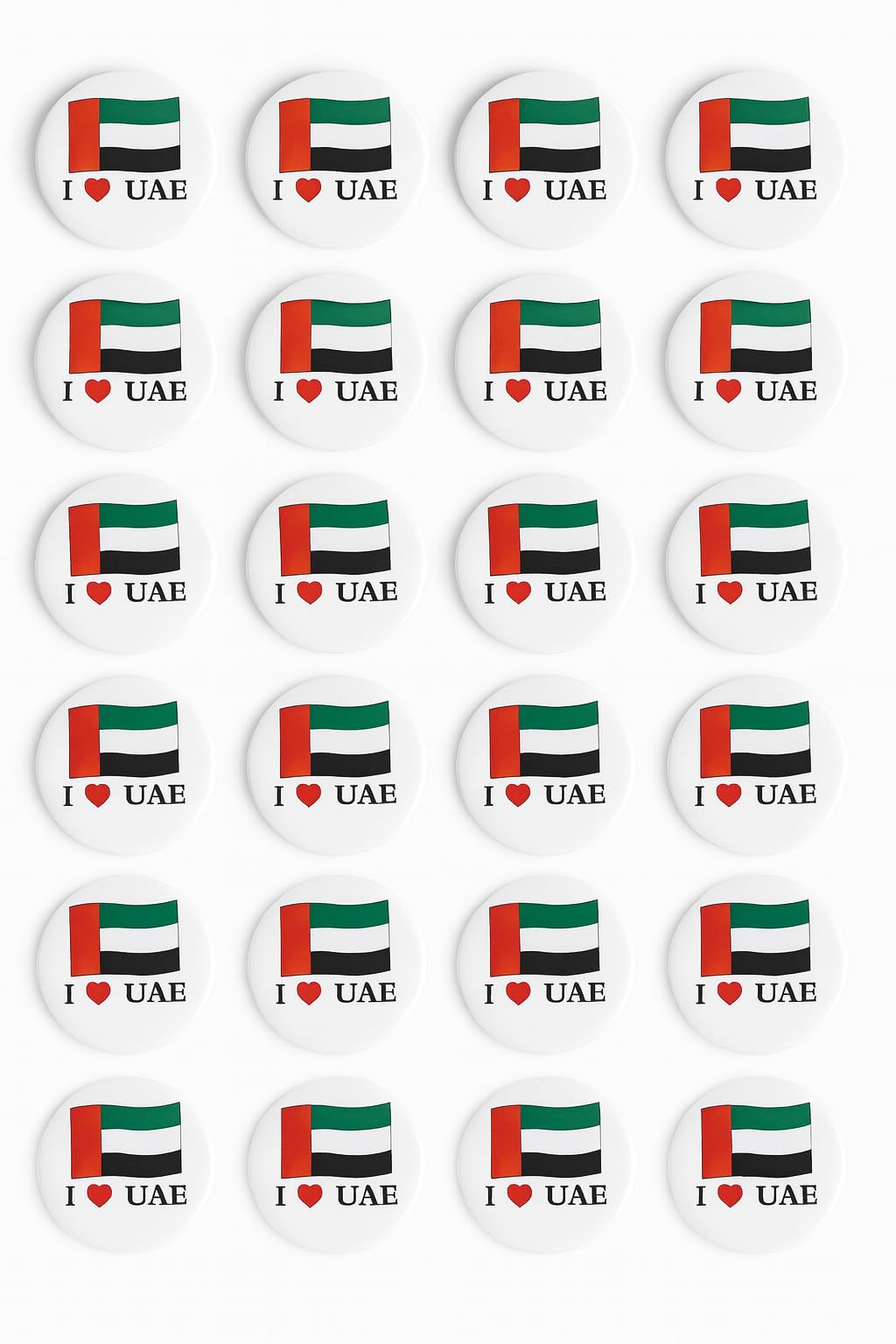 FAM UAE National Day Badge Pin – I UAE Flag Design – 25 pcs Round Button Pins for Clothes, Bags & Gifts – National Day Celebration Accessories MEDIUM