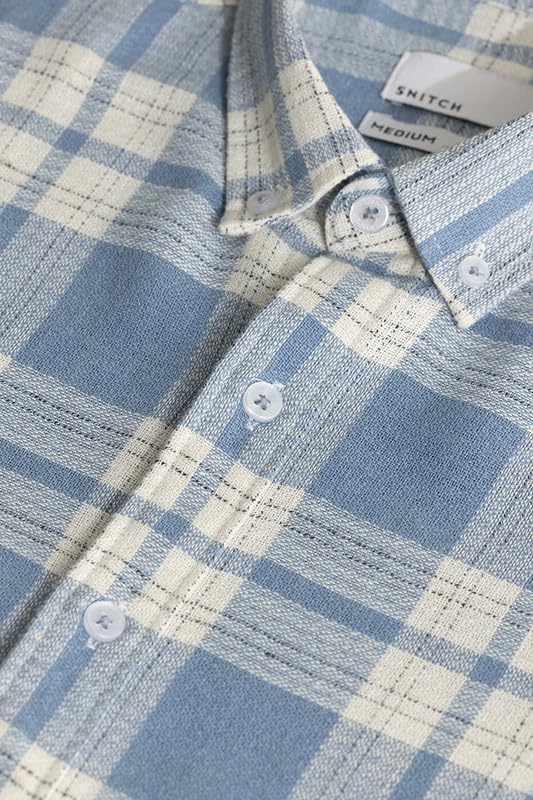 Image of SNITCH Men's Checks Shirts | College Wear| Casual Wear Streetwear Style | Cotton Button Down Full Sleeve Slim Fit Blue