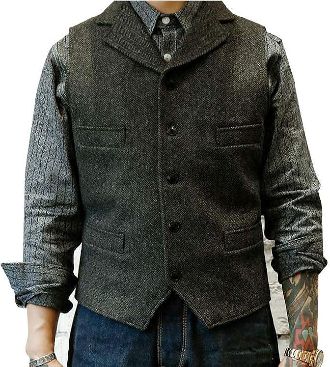 Amazon アメリカンギャング レトロ ツイード ヘリンボン ウール ベスト メンズ 並行輸入品 ベスト 通販