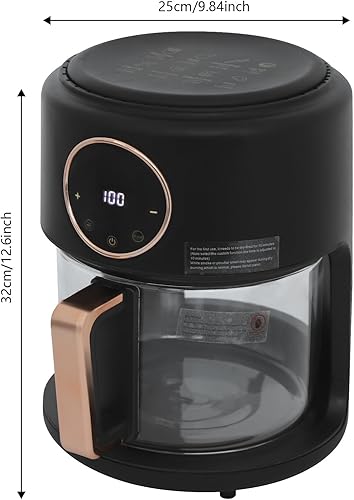 Miniatura 3 de Mini freidora de aire con temporizador de 60 minutos, freidora de aire de vidrio negro de 3.8 cuartos de galón, freidora de aire cilíndrica de