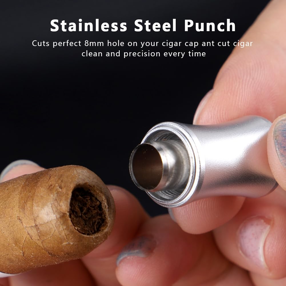 KEENSUN 3-in-1 Cigar Punch Tool Set including Cigar Punch(8mm), Cigar Draw Enhancer Cutter and Twin Nubber (Silver) - Image 3