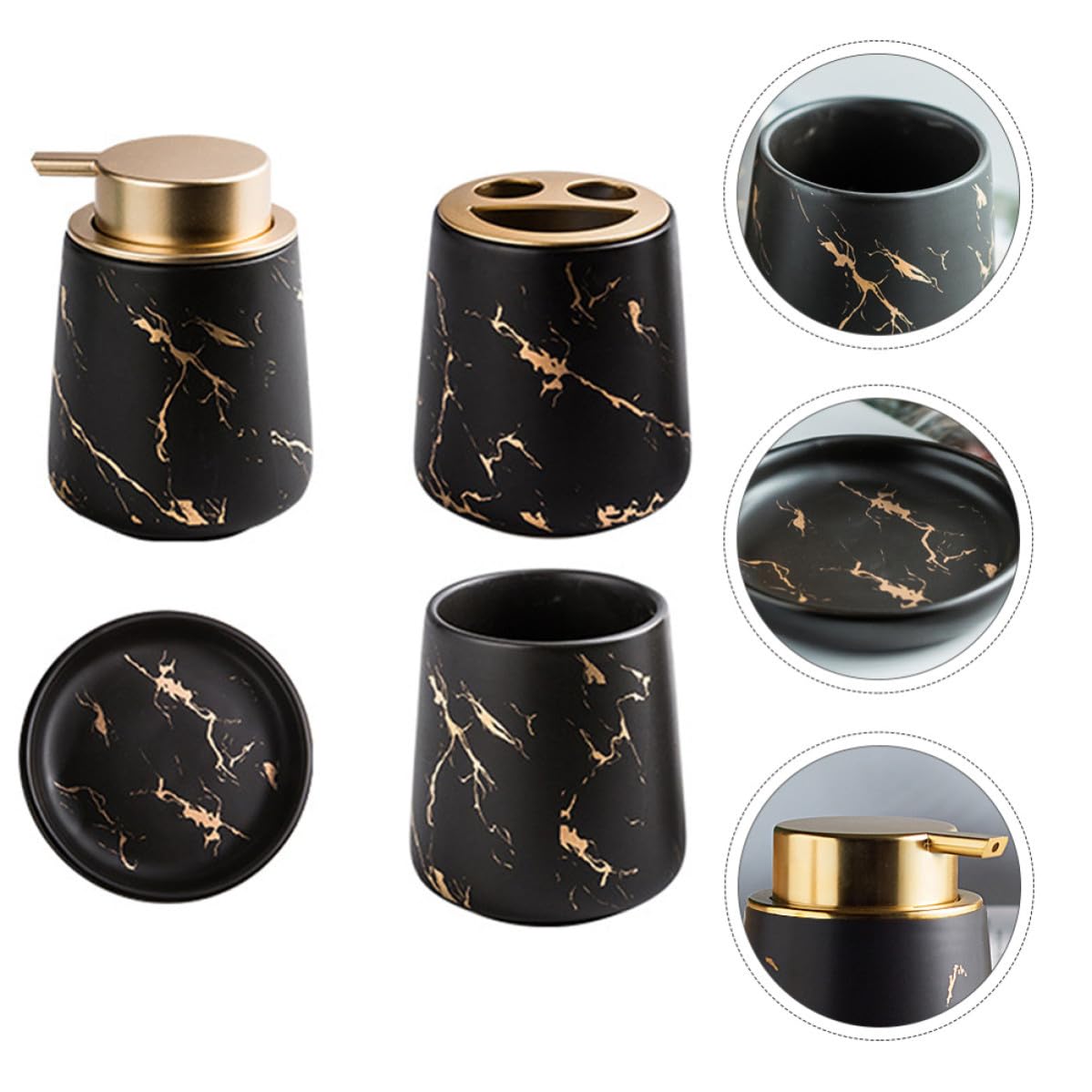 ABOOFAN Juego de Baño Superficie Lisa Caja para Cepillos de Dientes y Botella de Loción de Cerámica Negra y Diseño Elegante para Accesorios de Baño