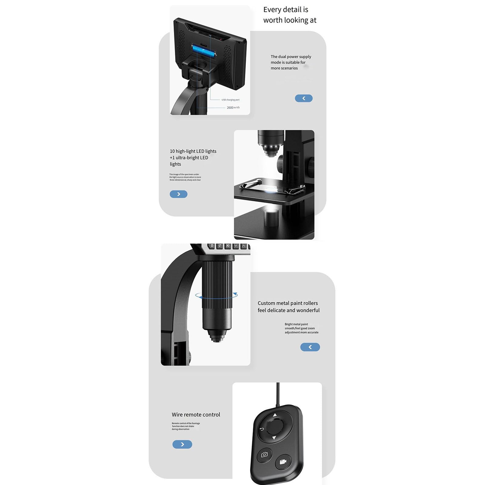 Microscopio óptico con aumento digital de 2000X y pantalla HD de 7 pulgadas para observación biológica