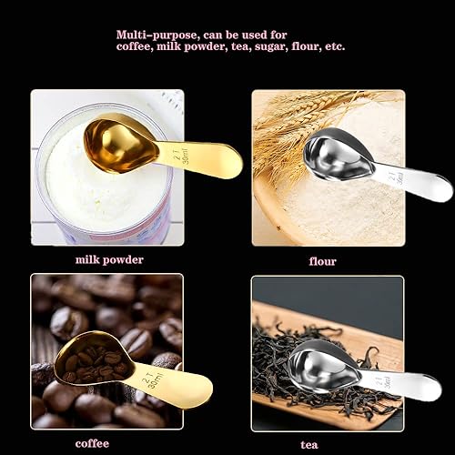 Miniatura 6 de 2 cucharas de café de acero inoxidable, las buenas cucharas medidoras de acero inoxidable para café, té y más (para plata + oro rosa, 0.5 onzas