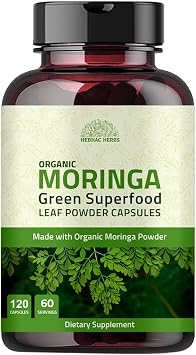 Organic Moringa Capsules 120 Capsules 1000mg Metabolism, Immune Support Nutrient-Rich superfood | Non GMO and Gluten Free