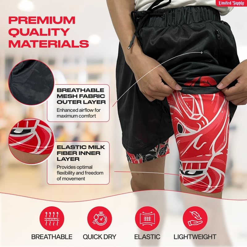 CROWN Anime Shorts - Breathable Stretch Compression Gym Short with Pockets and Towel Holder - Image 2