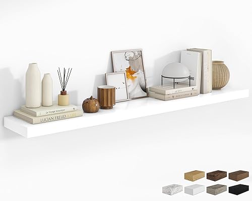 Vista 12 de RICHFOCUS Estantes flotantes de 16 pulgadas para pared, paquete de 2 estantes para dormitorio, cocina, baño, estante flotante de madera rústica Gris