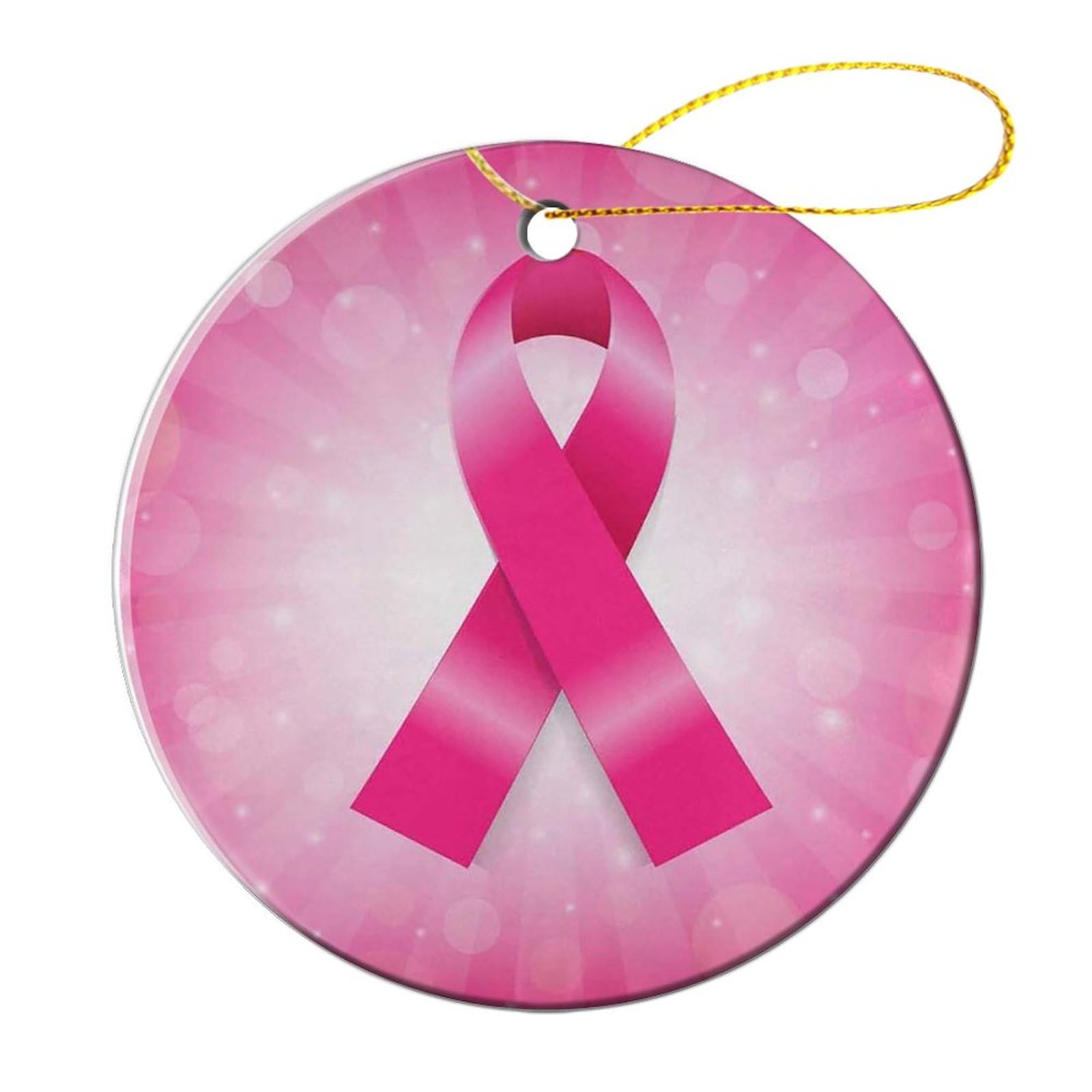 Ledong Nixile Trading Co., Lt Pink Ceramics Ornaments Breast Cancer Ribbon Banner Shiny Luxury Sparkling Bauble Ceramic Hanging Xmas Tree Hanging Ornaments For Xmas Present Family 7.3Cm