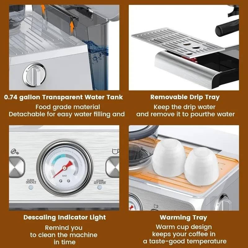 Image of Fastlink‚15 Bar Espresso Machine with Built-In Grinder & Milk Frother - Make Authentic Espresso at Home