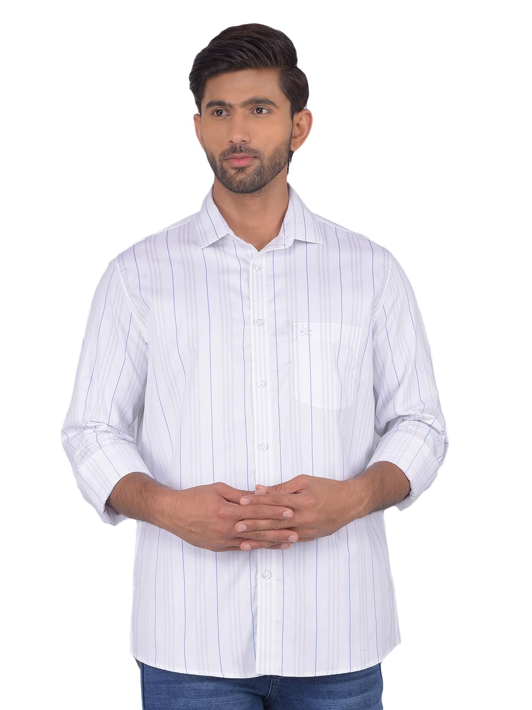 Crimsoune Club Men's White Vertical Stripes 100% Cotton Shirt-picture-23