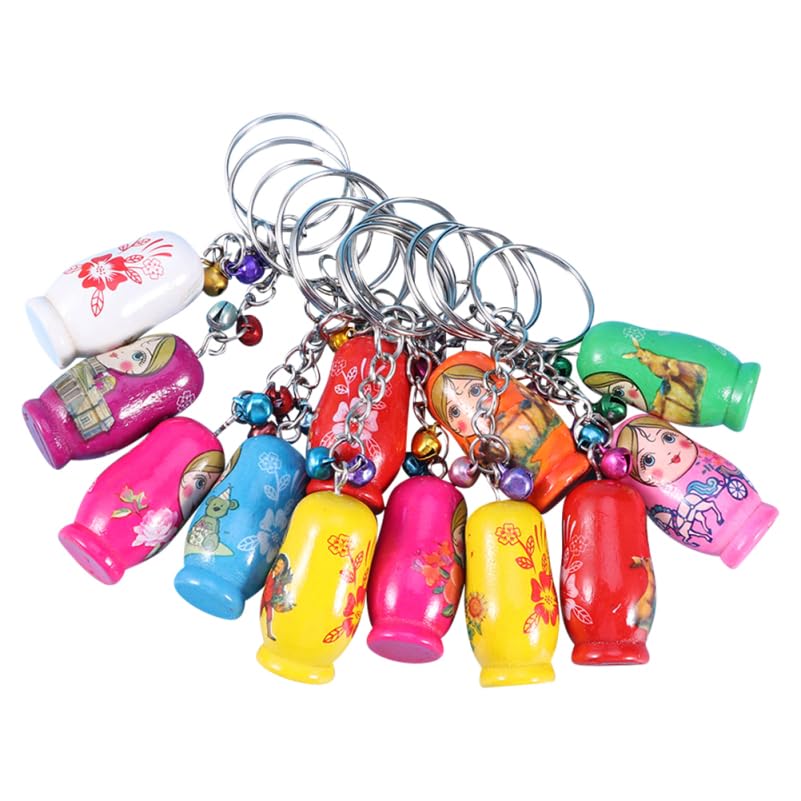 Wooden Nesting Dolls Key Chains: 12Pcs Matryoshka Russian Dolls Key Rings Decorative Gifts Jewelry Drip Charm for Key Mobile Phone Handbag Backpack