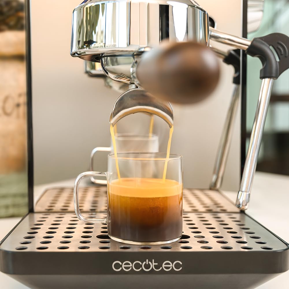 Cecotec Cafetière expresso Baristeo Intima. Extraction de crème parfaite avec un système de pré-infusion pour une saveur crémeuse, pompe italienne de 15 bars, et mousseur en acier inoxydable.