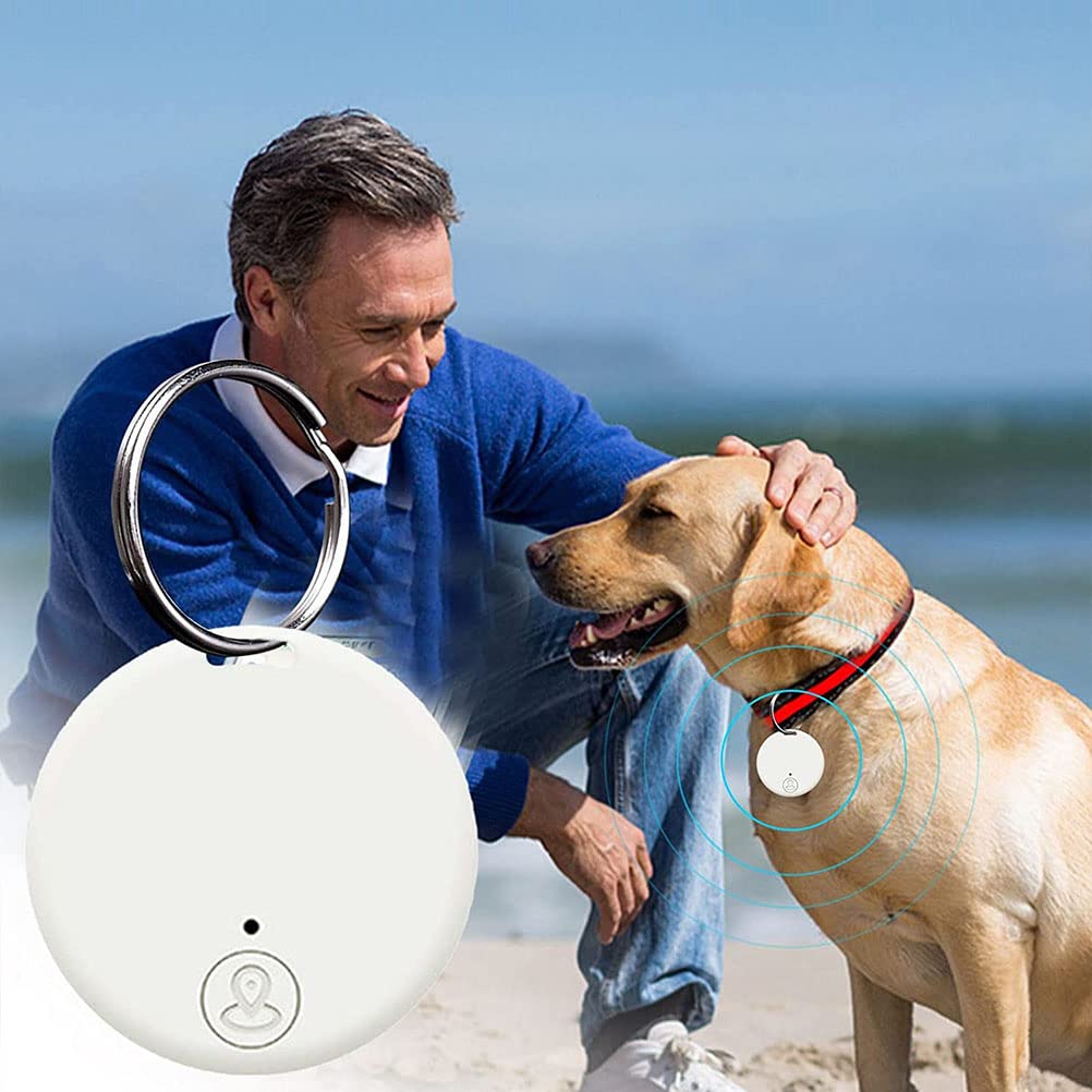 Rastreo GPS portátil Bluetooth 5.0 Rastreo de llave móvil con anillo de tracción, dispositivo inteligente antipérdida Localizador de mascotas para mascotas Gatos Perros Llave de billetera,Blanco