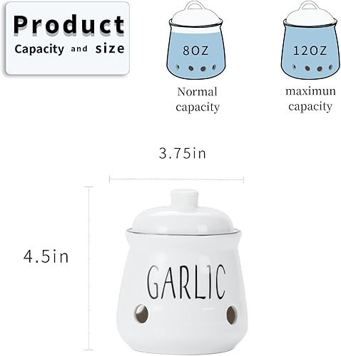 Vista 19 de HAOTOP Soporte de ajo con tapa, mini recipiente de cerámica para encimera, mantiene tus dientes de ajo frescos, rojo