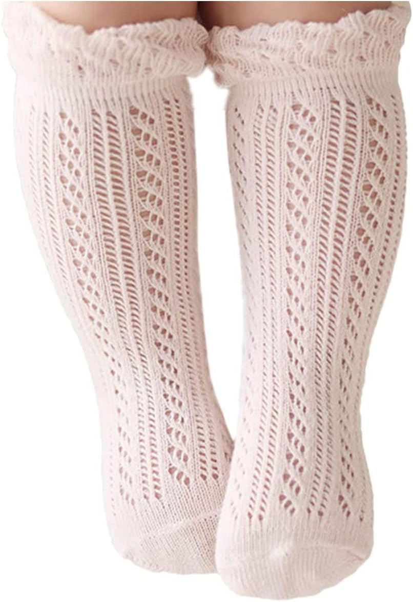 Baby Girls Knee High Socks Hollow Out Anti-skid Knitting Stockings Suitable for 0-2 Years Infants Toddlers