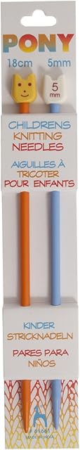 Pony Children's Coloured Knitting Pins: Single-Ended: Plastic: 18cm x 5.00mm: Orange/Blue, Multi, 5.1 x 4 x 24.5 cm