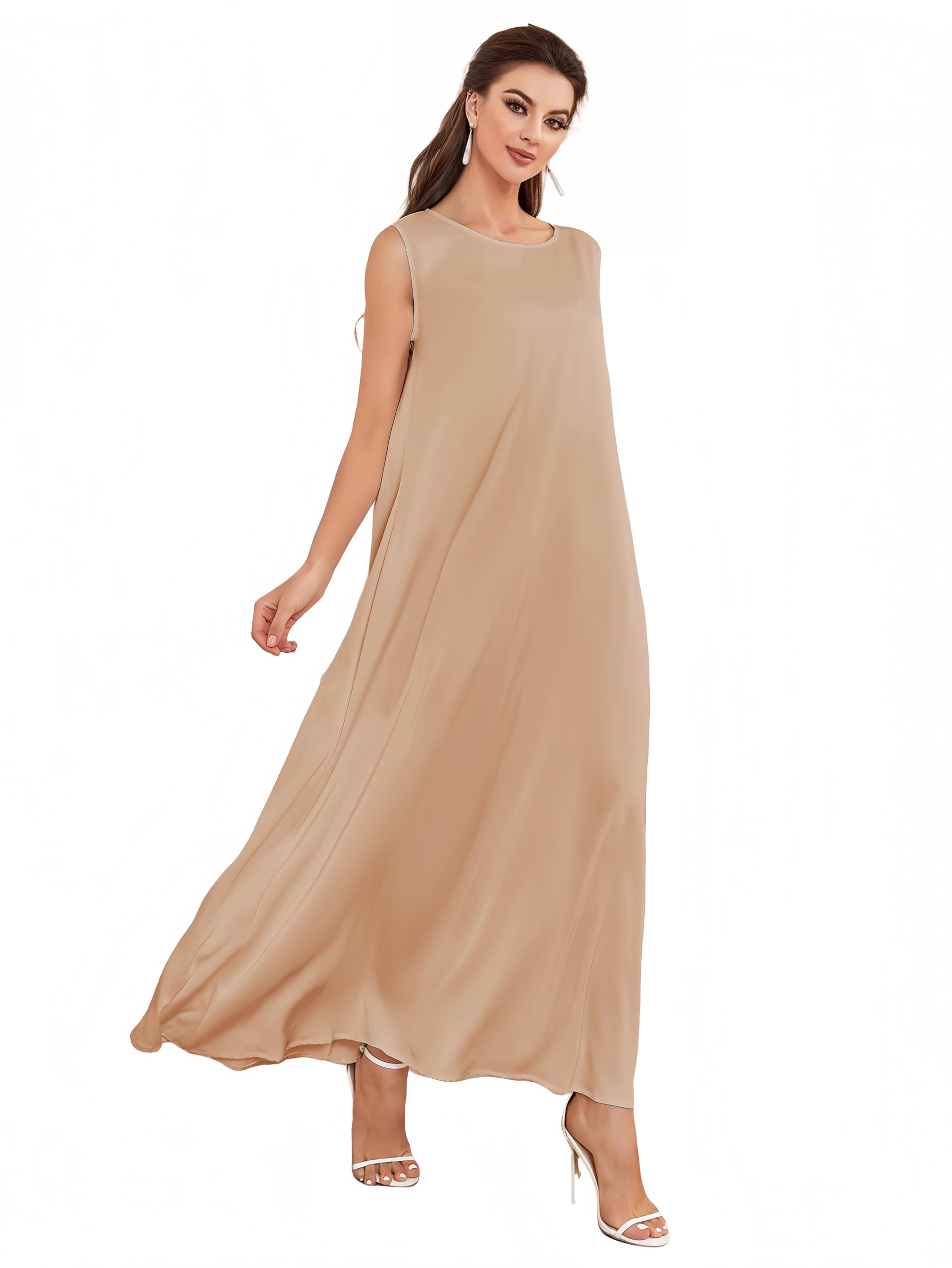 Modest Sleeveless Inner Dress for Abaya Muslim Women Maxi Long Slip Under Dress Prayer Islamic Dubai TurkeyJilbab Clothing