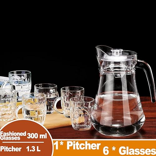Miniatura 2 de Jarra de vidrio de 1.2 litros con tapa, juego de 6 tazas de 10.1 fl oz para agua fría caliente, café, leche, jugo de té helado, jarras de