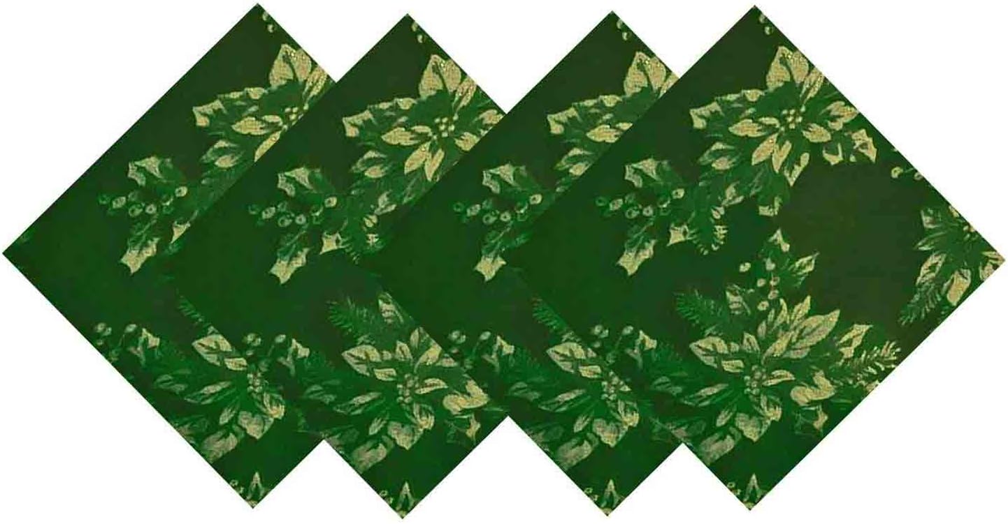 Metallic Holiday Poinsettia Damask Christmas Holiday Napkin Set 4 Piece Napkin Set