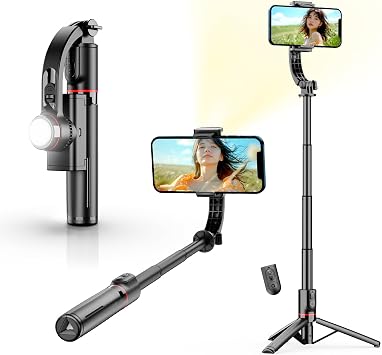 2025 Latest Shake Prevention Selfie Stick, Smartphone Gimbal, Bluetooth Remote Control, LED Stabilizer, Single-Handed Single Axis Stabilizer, Selfie Stick, 4 Levels of Extension, Multifunctional, Stable Photography, Smartphone Tripod, Anti-Shake, Folding Type, Ultra Lightweight, Smartphone, Mobile Phone, Handheld Gimbal, Compatible with iPhone/Android, Handy, USB Charging, Angle Adjustable, For Beginners and Professionals