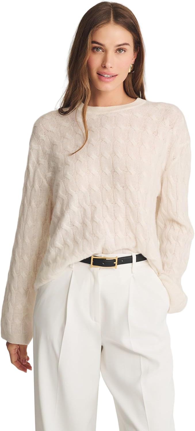 NAADAM, Lightweight 100% Cashmere Cable Oversized Crewneck Sweater