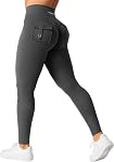 YEOREO Workout Leggings with Pockets for Women V Cross Waist Scrunch Charm Leggings No Front Seam Gym Yoga Pants
