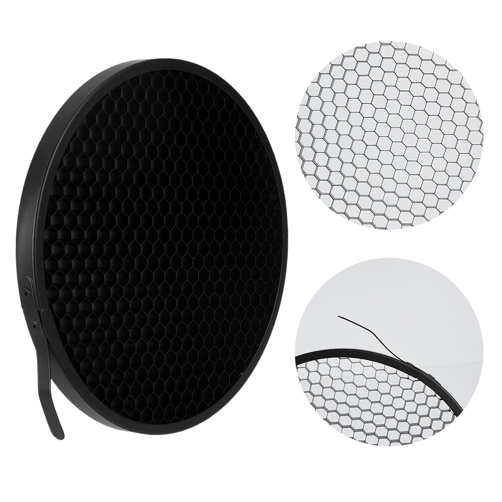AHANDMAKER Difusor reflector estándar de 18 cm, con rejilla de panal de 20/40/60 grados, paño suave blanco para estudio fotografía flash