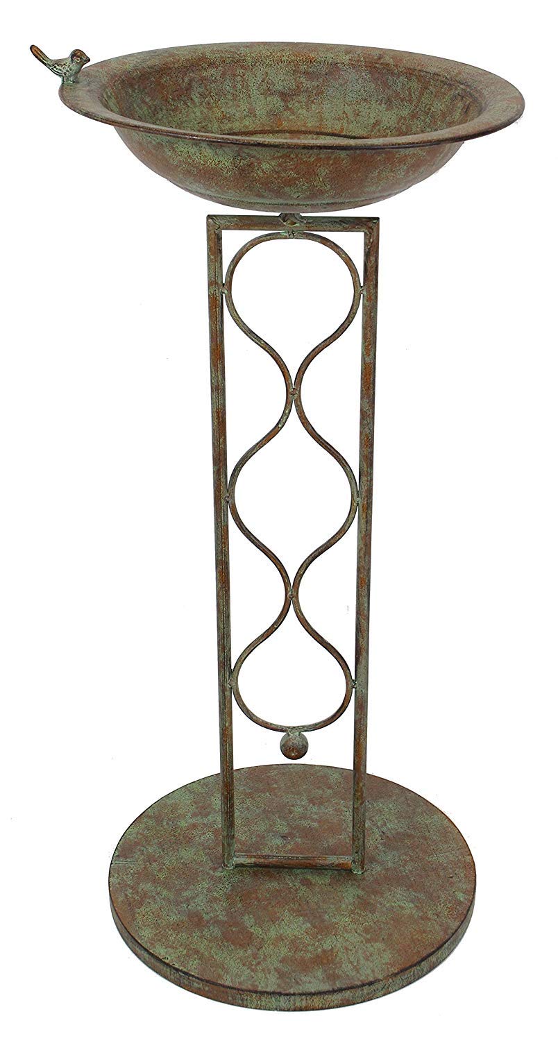 Bain pour oiseaux Flora en métal avec support, aspect vieilli, résistant à l'hiver et au gel, mangeoire, bol à eau, décoration de balcon et de jardin pour l'extérieur