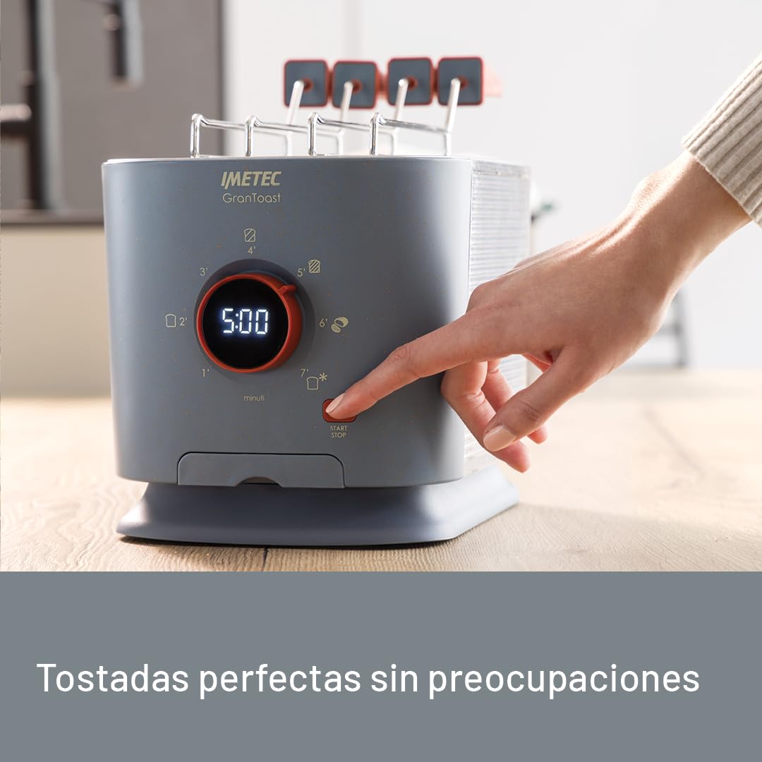 Imetec Grantoast, Tostadora XL de 2 rebanadas con pinzas deslizantes para tostadas rellenas, 7 niveles de dorado, fácil limpieza, pantalla LED, plancha para calentar, temporizador digital