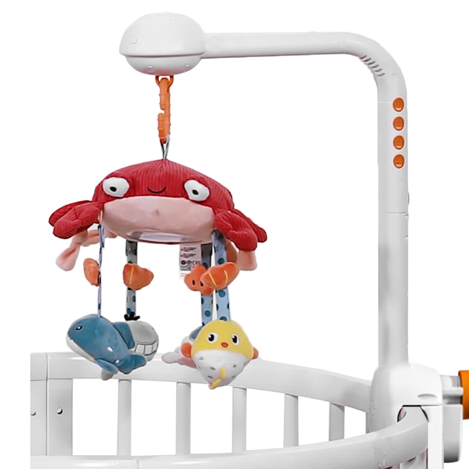 Domary Baby-Mobile für das Kinderbett mit Sternenhimmel-Projektor, 360 Drehbar, Niedliche Cartoon-Rasseln, Schlaflieder, Klaviermusik für Neugeborene