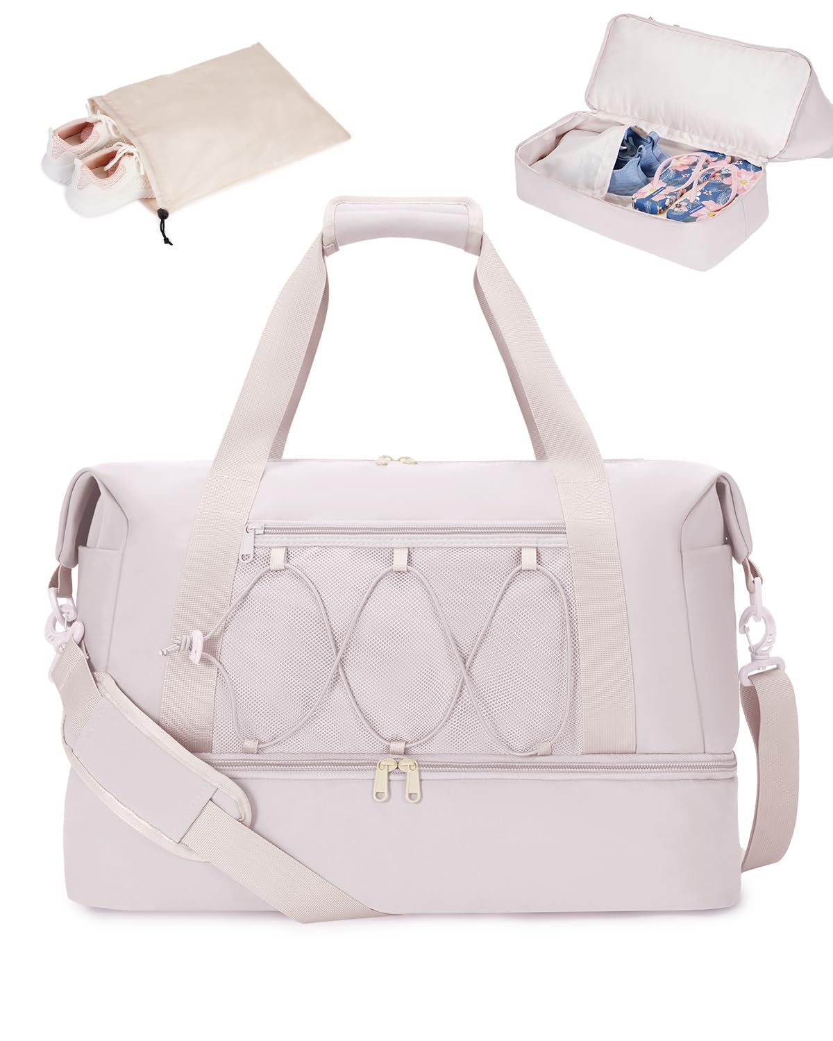 sportsnew Gym Travel Bag for Women, Large Travel Duffel with Shoe Compartment and Wet Pocket, Water Resistant Weekender Overnight Carry on Sports Tote