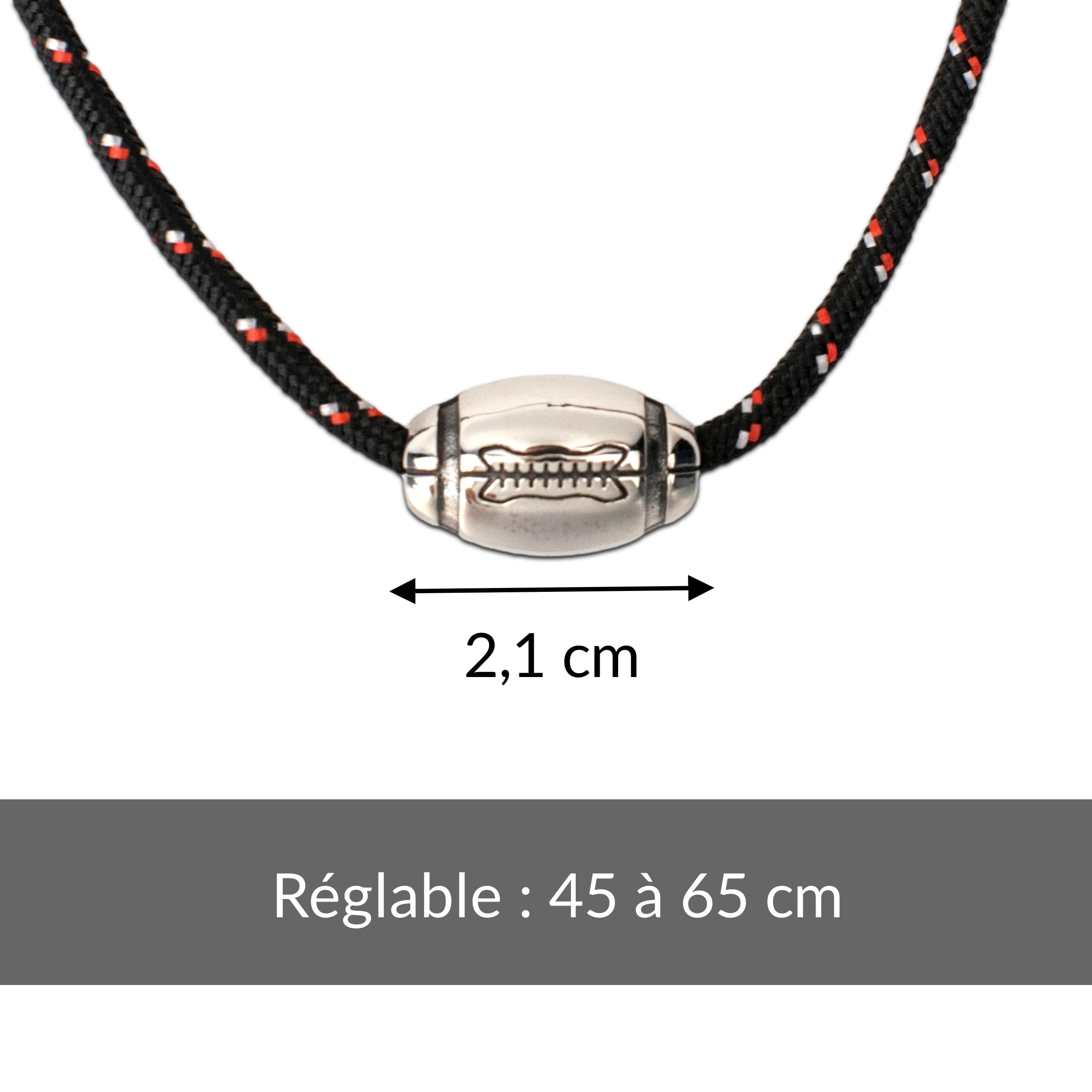 Ernestine - Collier Rugby acier inoxydable - Colliers hommes fans de sport - pendentif forme ballon de rugby - cadeau fête des pères - idée cadeaux papa et papi - Bijoux homme argent réglable