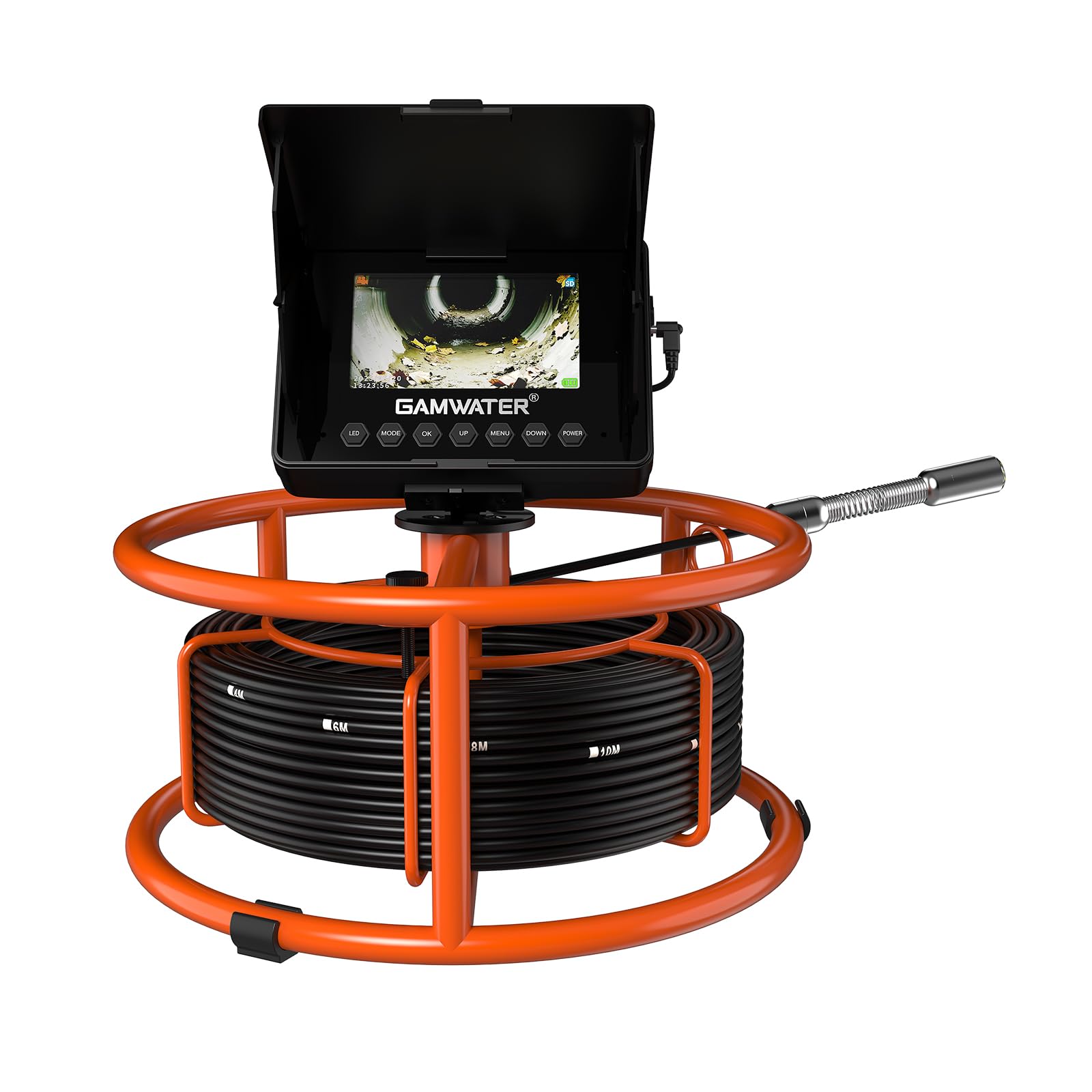 20M Endoscope de canalisation 4,3 Pouces IP68 18mm, câble gradué Bobine rotative DVR 32Go 8500mAh, pour Inspection égouts plomberie Industrielle