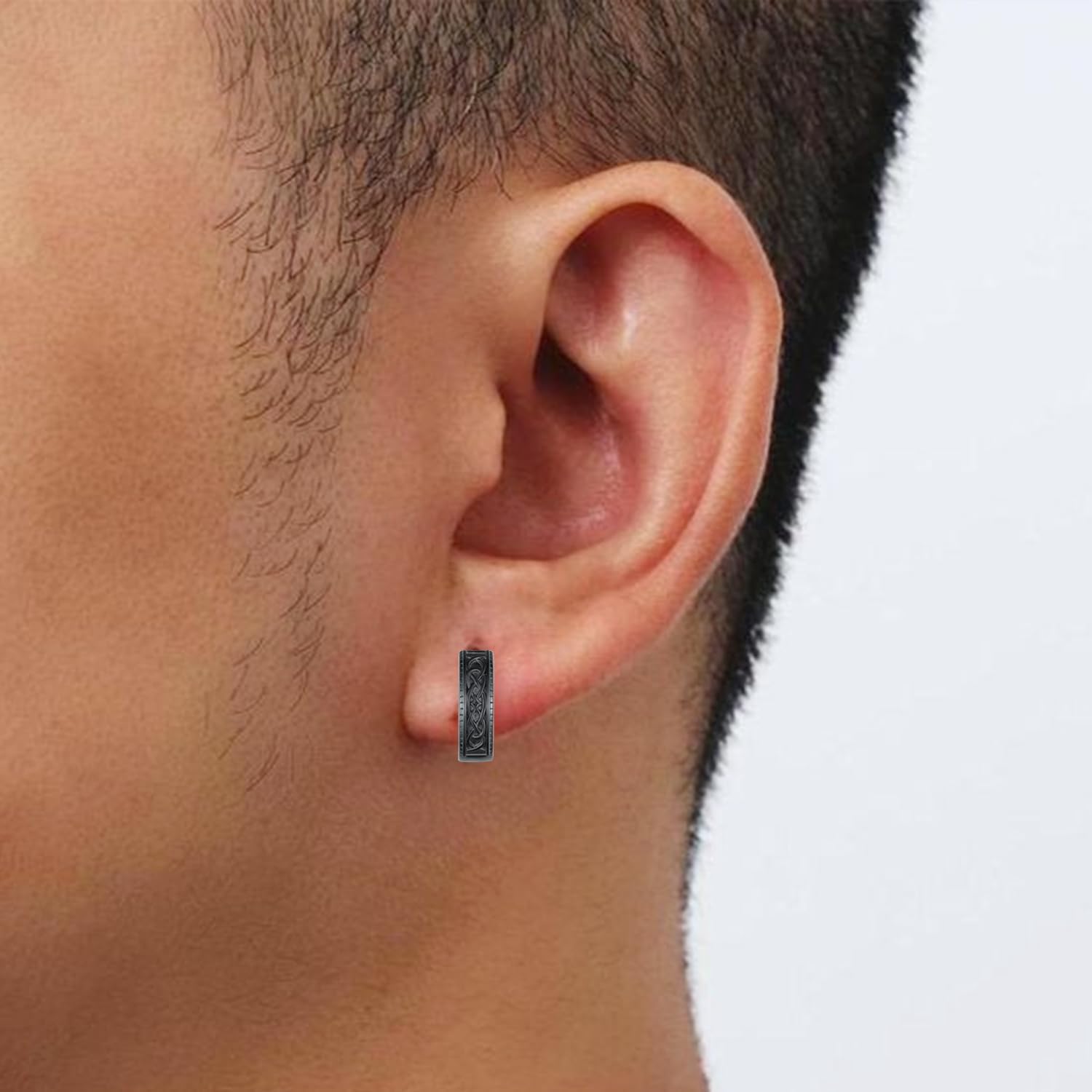 Mens Hoop Earrings 925 Sterling Silver Black Earrings for Men Viking Earrings Men - Image 6