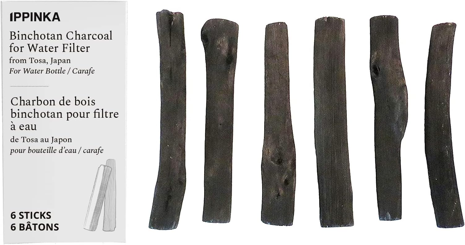 Tosa Binchotan Charcoal Water Purifying Sticks for Great-Tasting Water, 6 Sticks - Each Stick Filters Personal-Sized Water Bottle