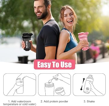 Protein Shaker Bottle, 2PCS Shaker Protein Shakes with with Metal Stirring Ball, Sports Gym Supplement Protein Shake Bottle for Mixing Protein Shakes and Supplements, 500ml, Black and Pink
