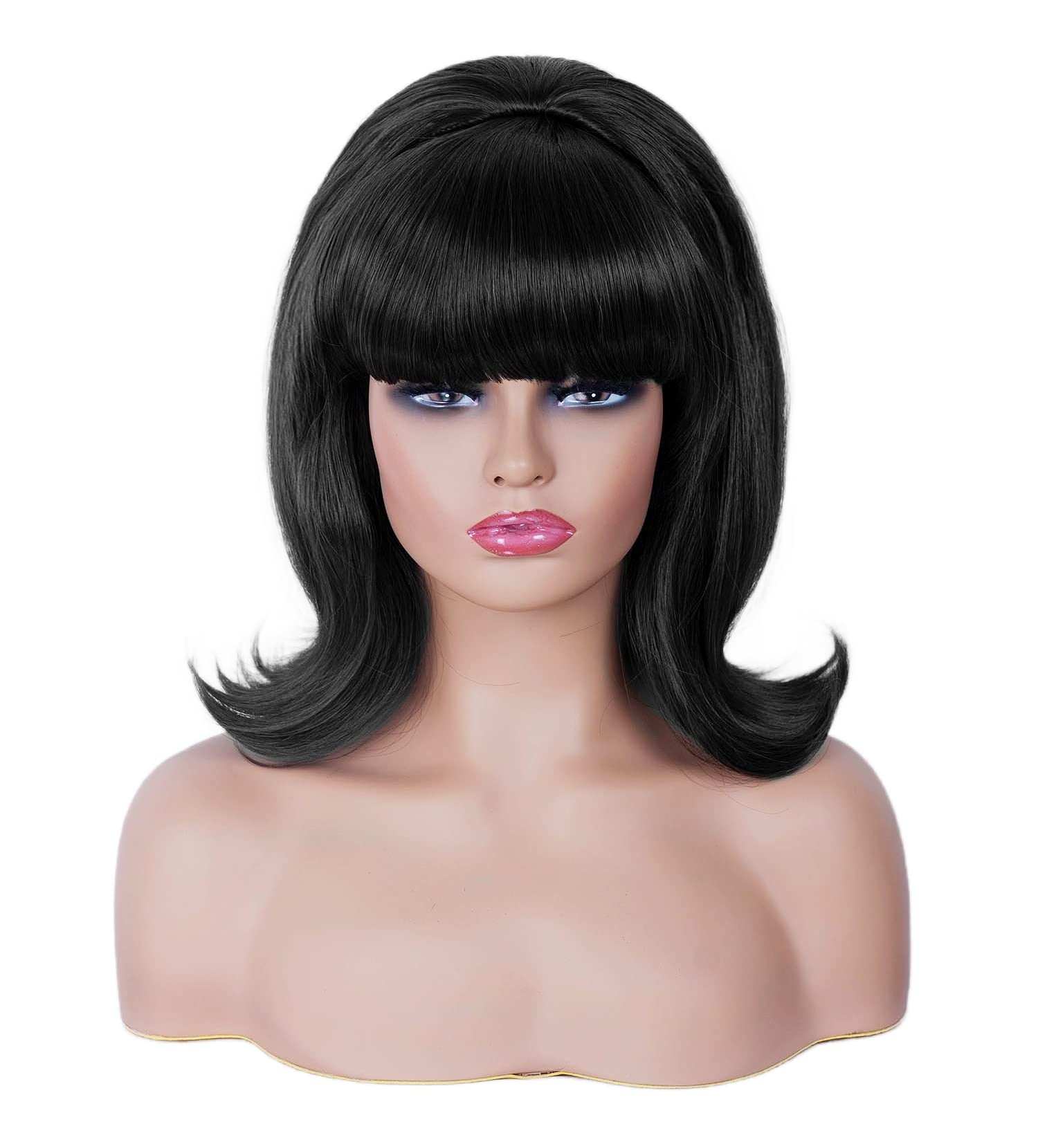 Rugelyss Short Black Wig with Bang Retro Bouffant Beehive Wigs fits 80s Costume or Halloween Party