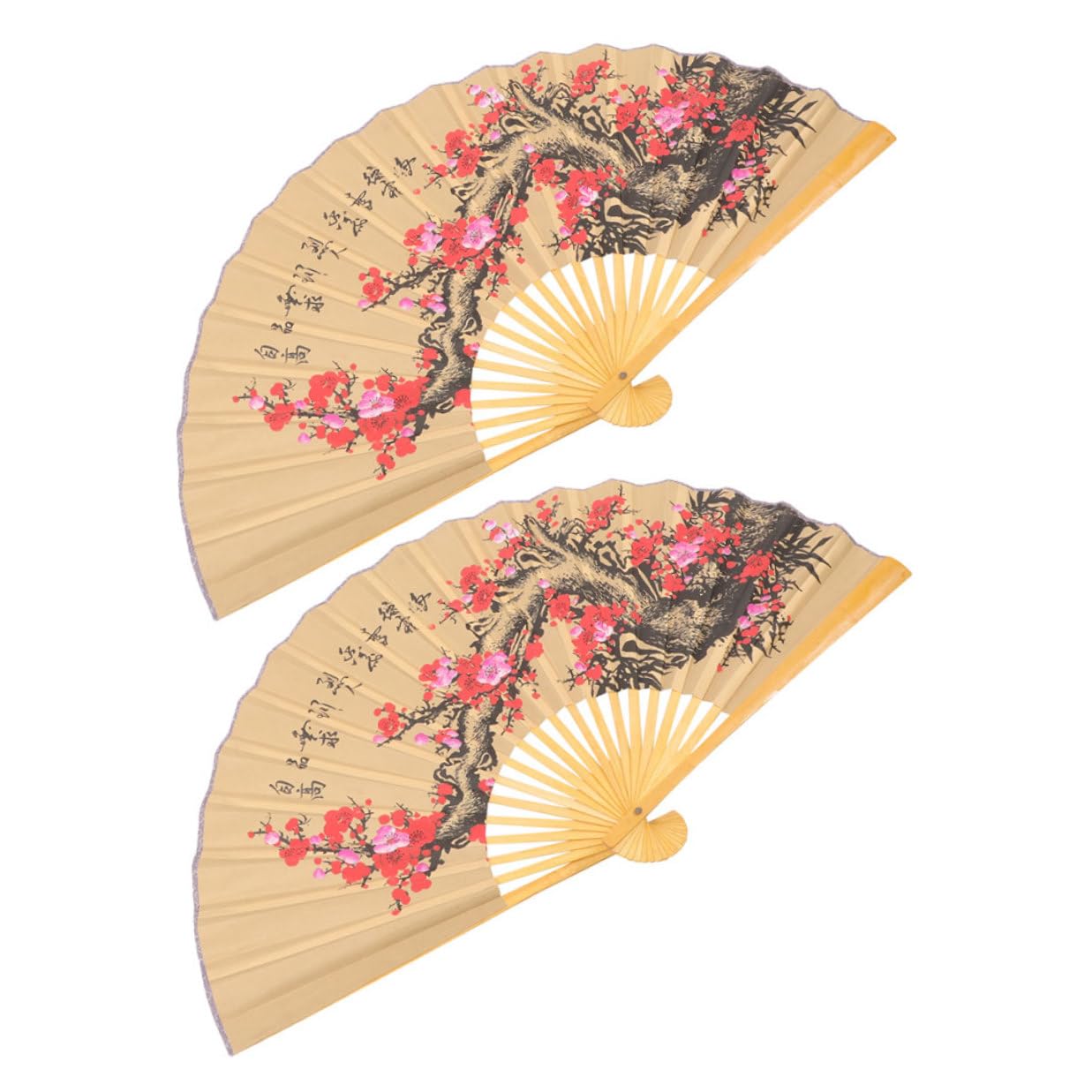 2 Stück Großer Papierfächer im Chinesischen Stil mit Blumenmuster Traditionelle Wanddekoration aus Papier und Holz für Feierlichkeiten und Hochzeitsatmosphäre